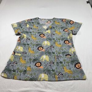 G7 Scrub Top Vibrant Animal Print Scrub Top V Neck Short Sleeve Woman's X Large